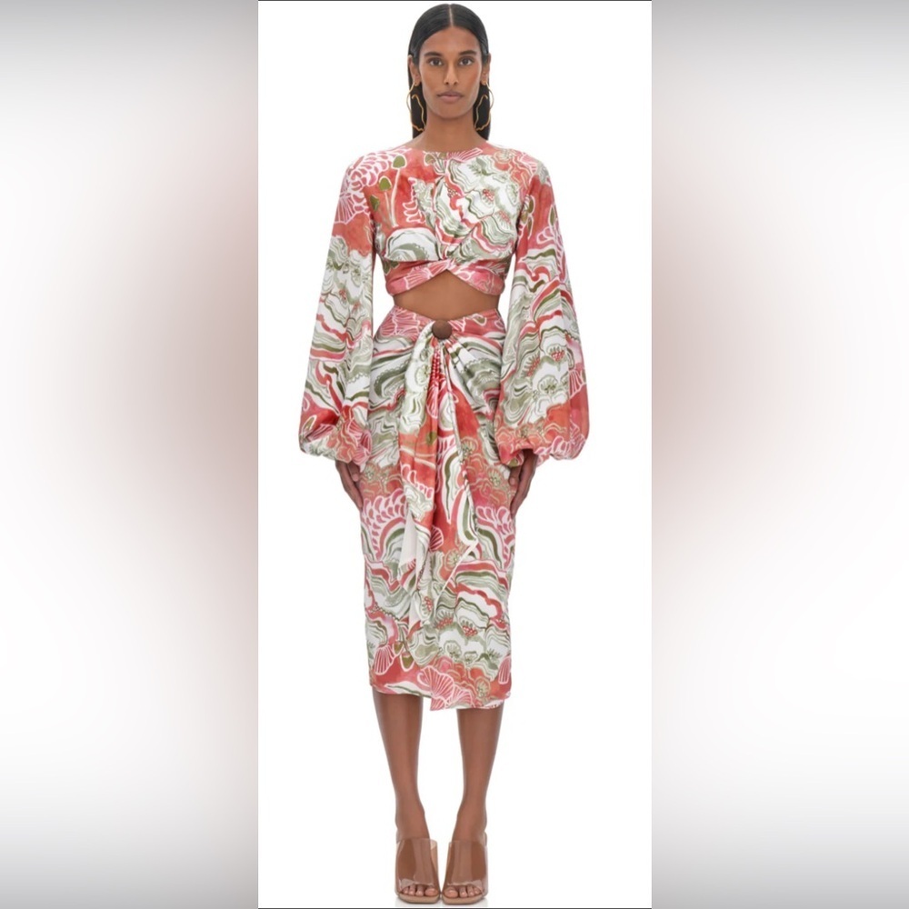NWT Andrea Iyamah Swimwear Set Behati Abstract Mushroom Cropped Top  Size Large